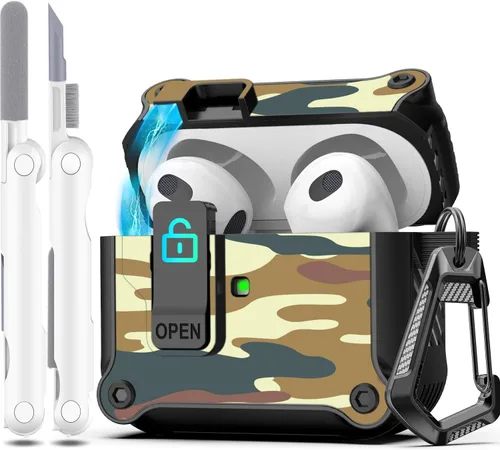 Vista 210 de R-fun Funda de carga compatible con AirPods de 2ª generación 2019, 1ª generación 2016, protección completa contra caídas, tapa desplegable