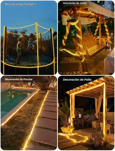 Vista 3 de KerKoor, luces de cuerda solar para exteriores, impermeables, 100 luces LED alimentadas por energía solar, luces de hadas para decoración