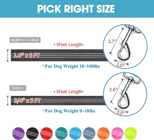 Vista 5 de BAAPET Correa de nailon para perro de 5 pies con triple hilos reflectantes y cómodo mango acolchado para caminar, entrenar cachorros pequeños Negro