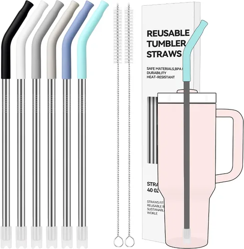 Vista 16 de Pajitas de metal rectas de 20 onzas con punta de silicona para vaso de 20 oz Pajita reutilizable de acero inoxidable para YETI, STANLEY, US