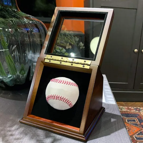 Vista 3 de Vitrina de béisbol Regalo de béisbol - Madera con tapa de vidrio