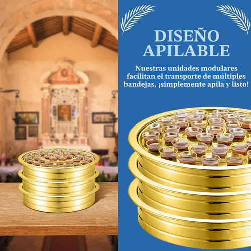 Vista 6 de Jingmore Communion Ware 3 bandejas para servir vino santo con 1 tapa, color Suministros de comunión de acero inoxidable Bandejas de plata