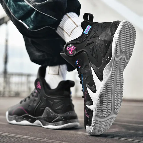 Vista 5 de DAYUMKOU Tenis de baloncesto para correr para hombre con parte superior alta, antideslizantes, para exteriores, acolchados, zapatos de entrenamiento