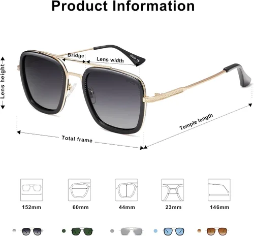 Vista 3 de SOJOS Retro Square Polarized Sunglasses for Men Women Goggle Classic Alloy Frame HERO SJ1126