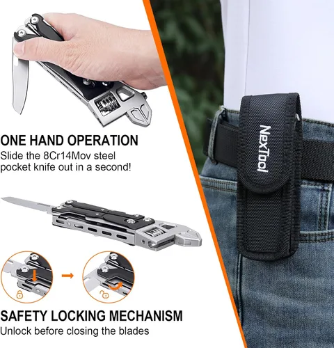 Vista 6 de NEXTOOL W4 - Llave de trinquete ajustable multiherramienta de 11 en 1, herramienta plegable EDC con alicates, cuchillo, sierra y destornillador