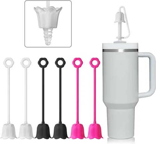 Vista 7 de 5 fundas de popote de silicona para vaso Stanley Yeti, tapa de popote reutilizable para beber fácil de limpiar, a prueba de polvo, compatible