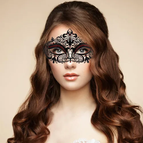 Vista 6 de Máscaras de máscaras para parejas, máscara de Mardi Gras, máscara de fiesta veneciana, máscara de disfraces de Halloween, máscara de metal, paquete