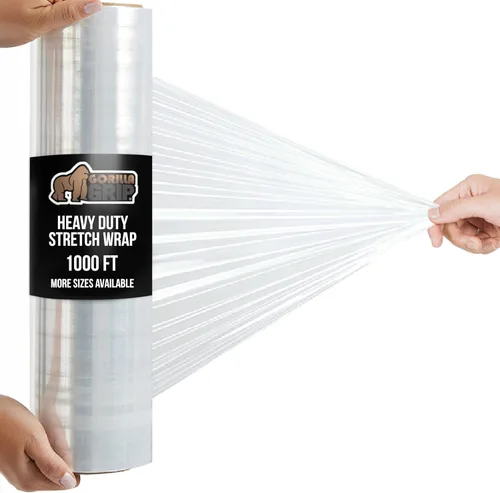 Vista 14 de GORILLA GRIP Rollo de envoltura retráctil 500% con asa, película elástica de plástico de 5 pulgadas y 500 pies, suministros de mudanza