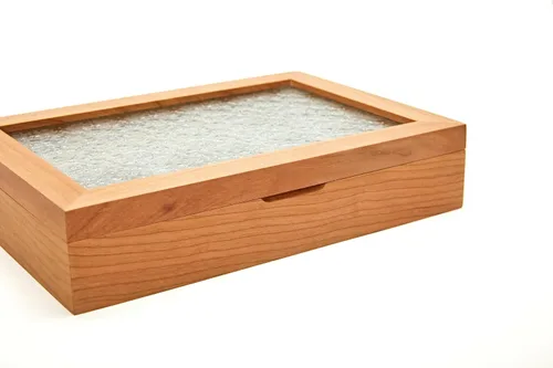 Vista 4 de pandapark Joyero de madera con tapa de vidrio, vitrina de almacenamiento con múltiples compartimentos, marrón nogal (cereza crema)