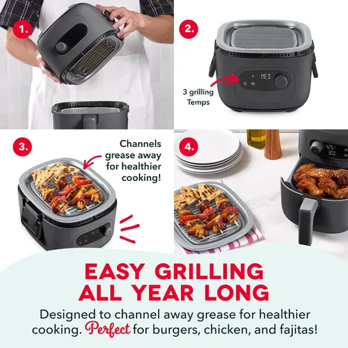 Vista 3 de DASH Flip & Fry - Parrilla + Freidora de aire 2 en 1, 3 QT