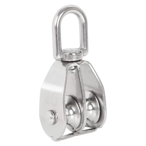Vista 6 de ZOEYES Paquete de 4 rodillos de doble polea de elevación M20 de acero inoxidable con gancho giratorio de doble polea