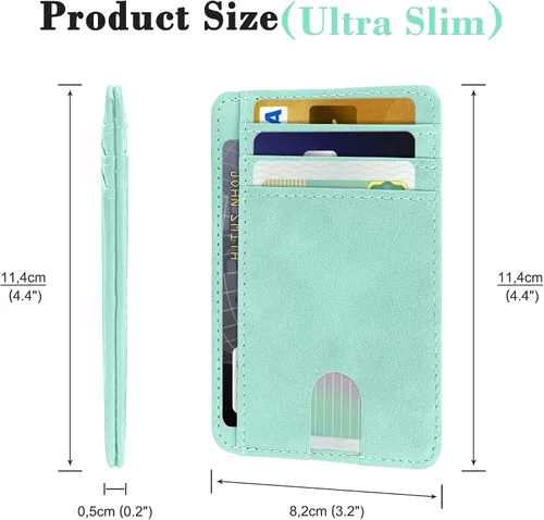 Vista 4 de CONISY Portatarjetas delgado para mujer, bolsillo frontal delgado de cuero con bloqueo RFID (verde menta)