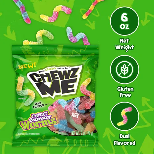 Vista 3 de ChewzMe Gusanos de Gomita Ácida, Dulces de Gomita Ácida, 6 oz (Paquete de 1)
