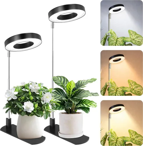Vista 11 de LBW Luz de cultivo para plantas de interior, luz de cultivo de plantas de halo de espectro completo con base, lámpara de cultivo de plantas