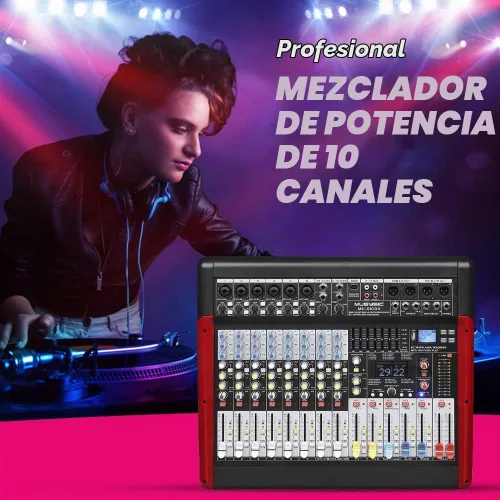 Vista 6 de MUSYSIC Tablero mezclador de audio profesional de 10 canales con efectos