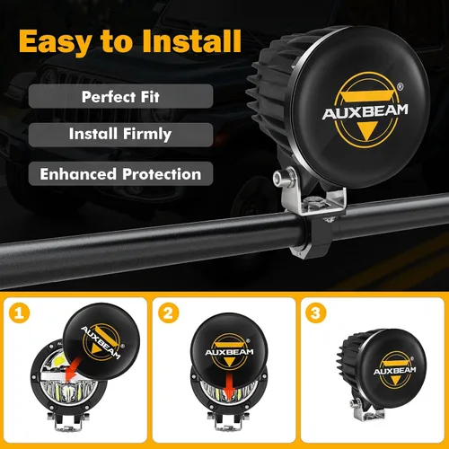 Vista 6 de Auxbeam C4 Series - Fundas protectoras redondas negras de 4 pulgadas, a presión, par PC Protective Covers, Snap-On Tool-Free Installation, Shields