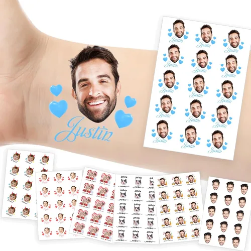 Vista 23 de Tatuajes temporales personalizados con foto y nombre, logotipo personalizado para adultos, niños, mujeres, hombres, regalo de boda, cumpleaños