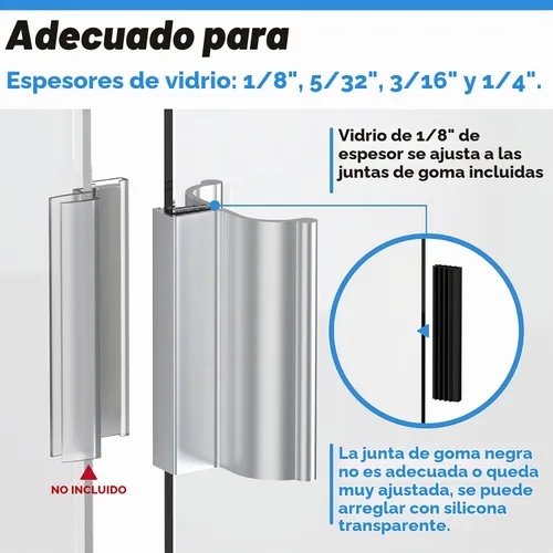 Vista 3 de Imán de 3 pulgadas, manija de puerta de ducha sin marco cromado brillante