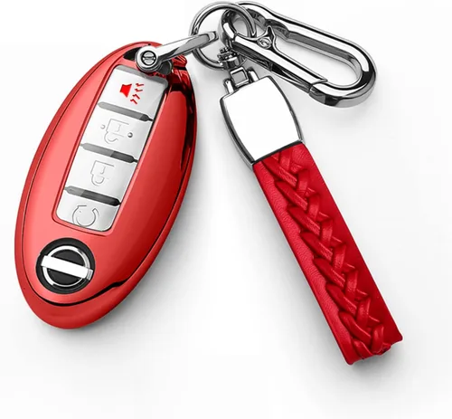 Vista 8 de Funda compatible con llavero Nissan con llavero de cuero, funda de TPU suave para llave inteligente Altima Maxima Rogue Armada Pathfinder Smart Key