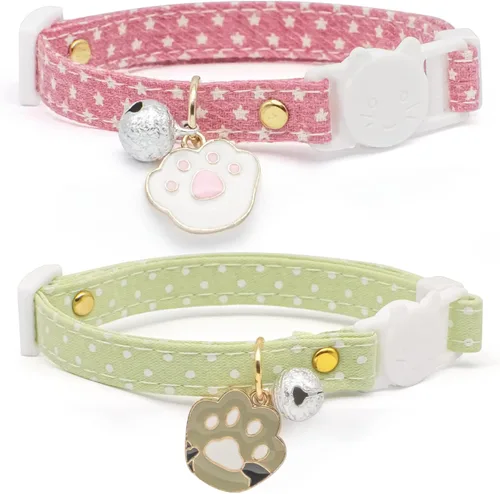 Vista 10 de Paquete de 2 Collares para Gatos Separables de Algodón con Campana Azul Oscuro y Azul Claro con Colgante de Copo de Nieve Blanco Lindo Collar