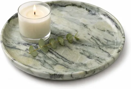Vista 16 de YKAJO Beige Travertine Round Marble Tray, 10" Deep Dish Vanity Organizer