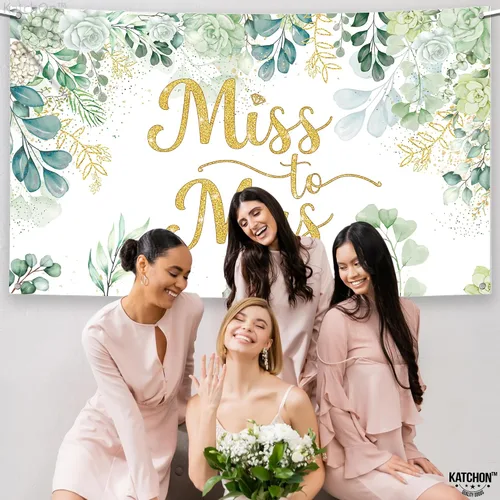Vista 6 de KatchOn, Cartel verde de Miss to Mrs – XL, 72 x 44 pulgadas, telón de fondo de Miss to Mrs para decoraciones de despedida de soltera verde y dorado