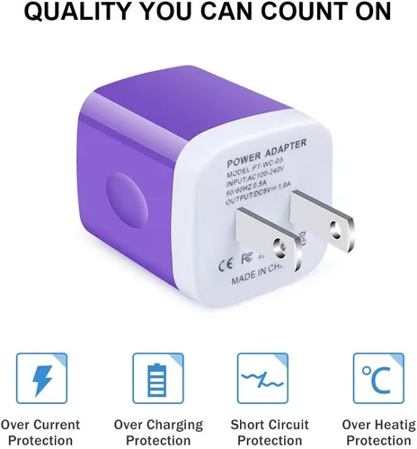 Vista 5 de GiGreen - Enchufe de pared USB, bloque de carga rápida de un solo puerto, paquete de 5 unidades de enchufe de carga USB, adaptador de pared