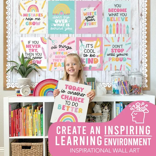 Vista 4 de Hadley Designs Póster motivacional para decoración de aula, 9 pósteres de aula de mentalidad de crecimiento, decoración de pared inspiradora