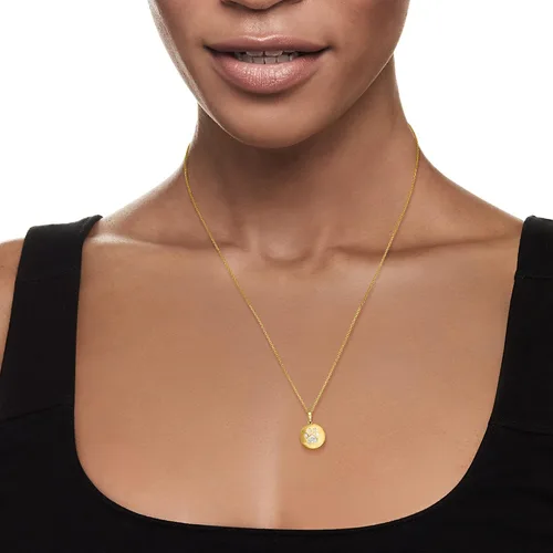 Vista 2 de Ross-Simons Diamond-Accented Paw Print Circle Pendant Necklace in 18kt Gold Over Sterling