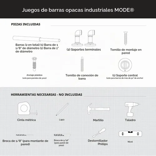 Vista 5 de MODE Colección Industrial de Barras de Cortina Oscurecedoras de 1 1/8" de Diámetro con Barra de Cortina Ajustable Montada en Pared de Acero, Bloquea