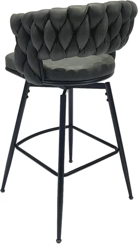 Vista 5 de Technical - Juego de 2 taburetes de bar tejidos de cuero, taburetes de bar con patas negras, sillas de isla de cocina no ajustables, taburetes
