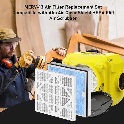 Vista 5 de HEPA 550 y carbón activado MERV-13 Juego de reemplazo de prefiltro compatible con limpiador de aire AlorAir CleanShield, 2 HEPA y 5 prefiltros