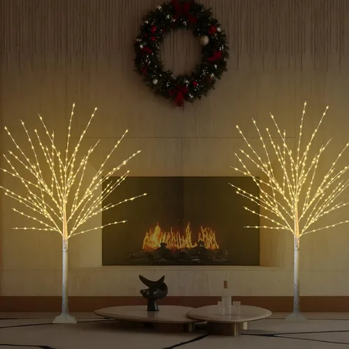 Vista 3 de Árbol de abedul iluminado de 4 pies con 400 luces LED de color blanco cálido, 8 modos, temporizador remoto de árbol de Navidad, árbol de Navidad