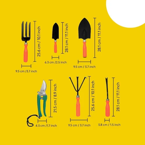Vista 3 de Kit de herramientas de jardinería – 7 piezas (cultivador, tenedor, paletas, desbrozadora, guantes de jardín, cortador de podadora) Juego