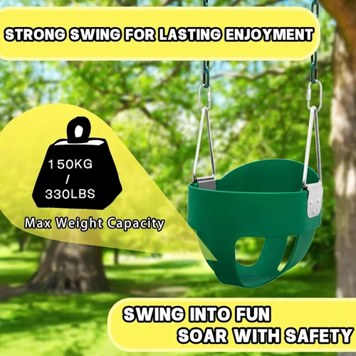 Vista 5 de Juego de columpio para niños pequeños para exteriores - Asiento de respaldo alto con cubo completo con 4 correas colgantes y ganchos para niños