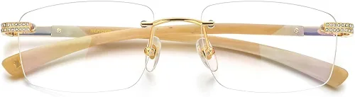 Vista 4 de HEPIDEM Gafas de bocina 100 realmente búfalo gafas cuadradas sin montura de lujo con diamantes