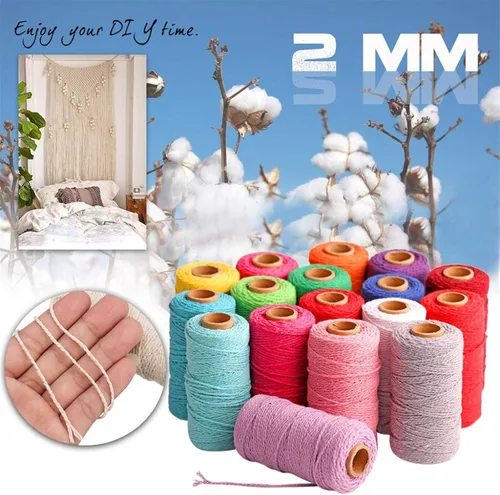 Vista 2 de Cordón de macramé de algodón 2 mm x 109 yardas, cuerda de algodón colorida para manualidades DIY, ganchos de plantas (Beige)