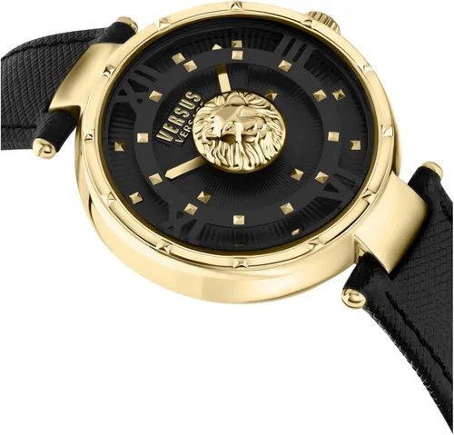 Vista 3 de Versus Versace Moscova Collection Reloj de lujo para mujer con una correa negra con una caja de oro amarillo IP y esfera negra, Negro -, Moscú
