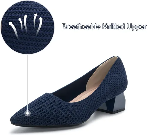 Vista 2 de youngshow Zapatos de tacón para mujer, cómodos tacones de punto para mujer, tacón grueso, puntera cerrada, sin cordones, para fiesta, oficina