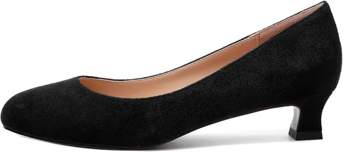 Vista 2 de MERRORI Zapatos de vestir de gamuza con punta redonda para mujer, color liso, casual, para oficina, gatito, tacón bajo, 1.5 pulgadas