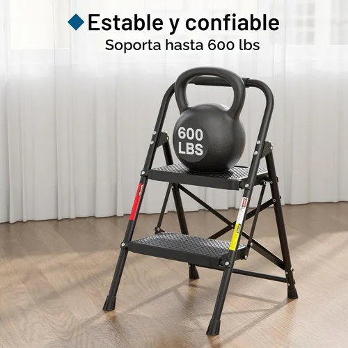 Vista 3 de BONTEC Escalera de 2 escalones, taburete plegable, capacidad de carga Negro