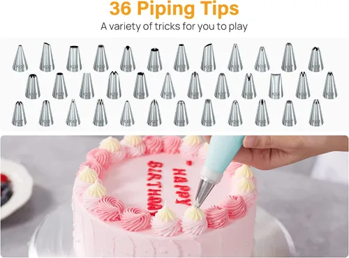 Vista 3 de Kootek Juego de 42 bolsas de pastelería y puntas, kits de suministros de decoración de pasteles para hornear con 36 puntas de glaseado numeradas, 2
