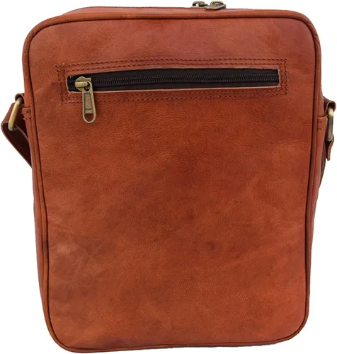 Vista 6 de Bolso bandolera de cuero vintage hecho a mano para hombres y mujeres, unisex, para adolescentes, bolso bandolera para iPadTab Mini, pequeño de 11