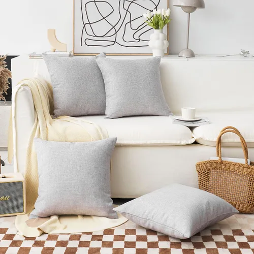 Vista 29 de Home Brilliant Funda de almohada de lino de 18 x 18 pulgadas, almohada decorativa para cama, sofá, sala de estar, 1 unidad, color gris ceniza