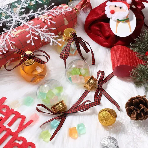 Vista 7 de Kajaia 12 piezas Adornos de árbol de Navidad rellenables con bolas de alcohol de Navidad con cinta adhesiva de cuadros de búfalo tiras adhesivas