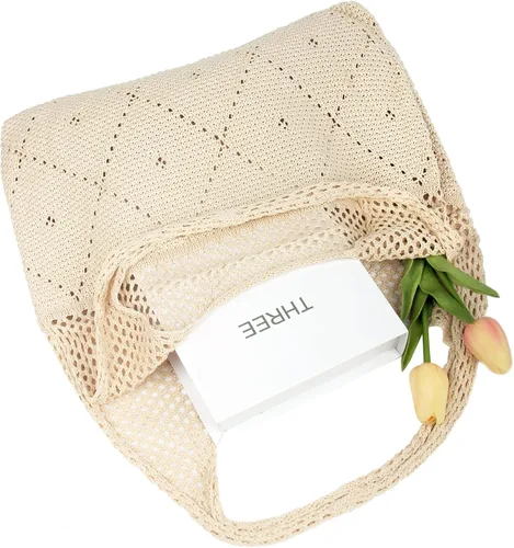 Vista 6 de Crochet Mesh Beach Tote Hombro Bolsos Hobo Verano Estético Mujer Bolsa