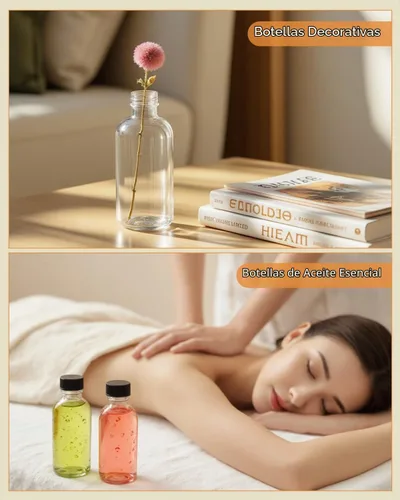 Vista 7 de Botellas de vidrio transparente de 2 onzas con tapas, paquete de 12 Recipiente de vidrio transparente de 2 fl oz, a prueba de fugas