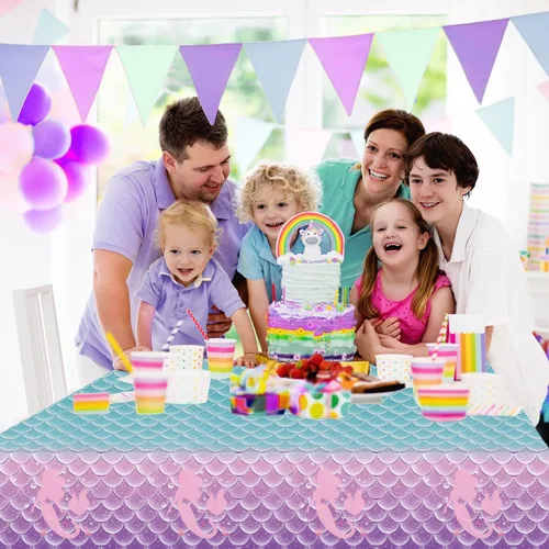 Vista 8 de 1 mantel de decoración de fiesta de cumpleaños de sirena, funda de mesa de plástico desechable para princesa bajo el mar, suministros de fiesta