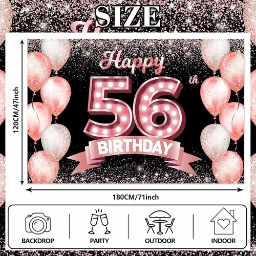 Vista 122 de Cartel de feliz cumpleaños décimo oro rosa, telón de fondo, saludos a 10 años, globos de confeti, decoración temática para niñas de 10 años