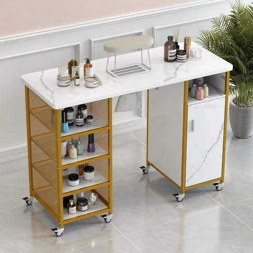 Vista 10 de Mesa rodante de manicura, estación de escritorio de uñas, estación de manicura para salón de belleza, equipo de arte de uñas con 4 cajones y Negro